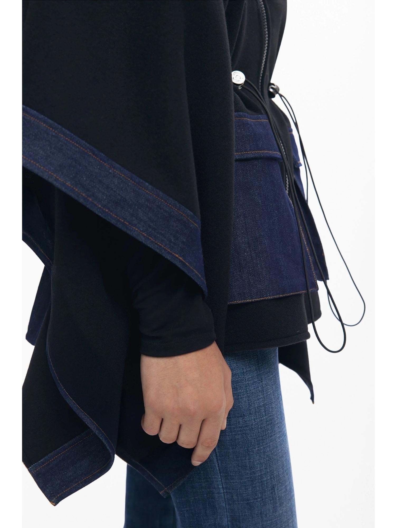 DESIGUAL Desigual Poncho in denim combinato Donna Nero Poncho