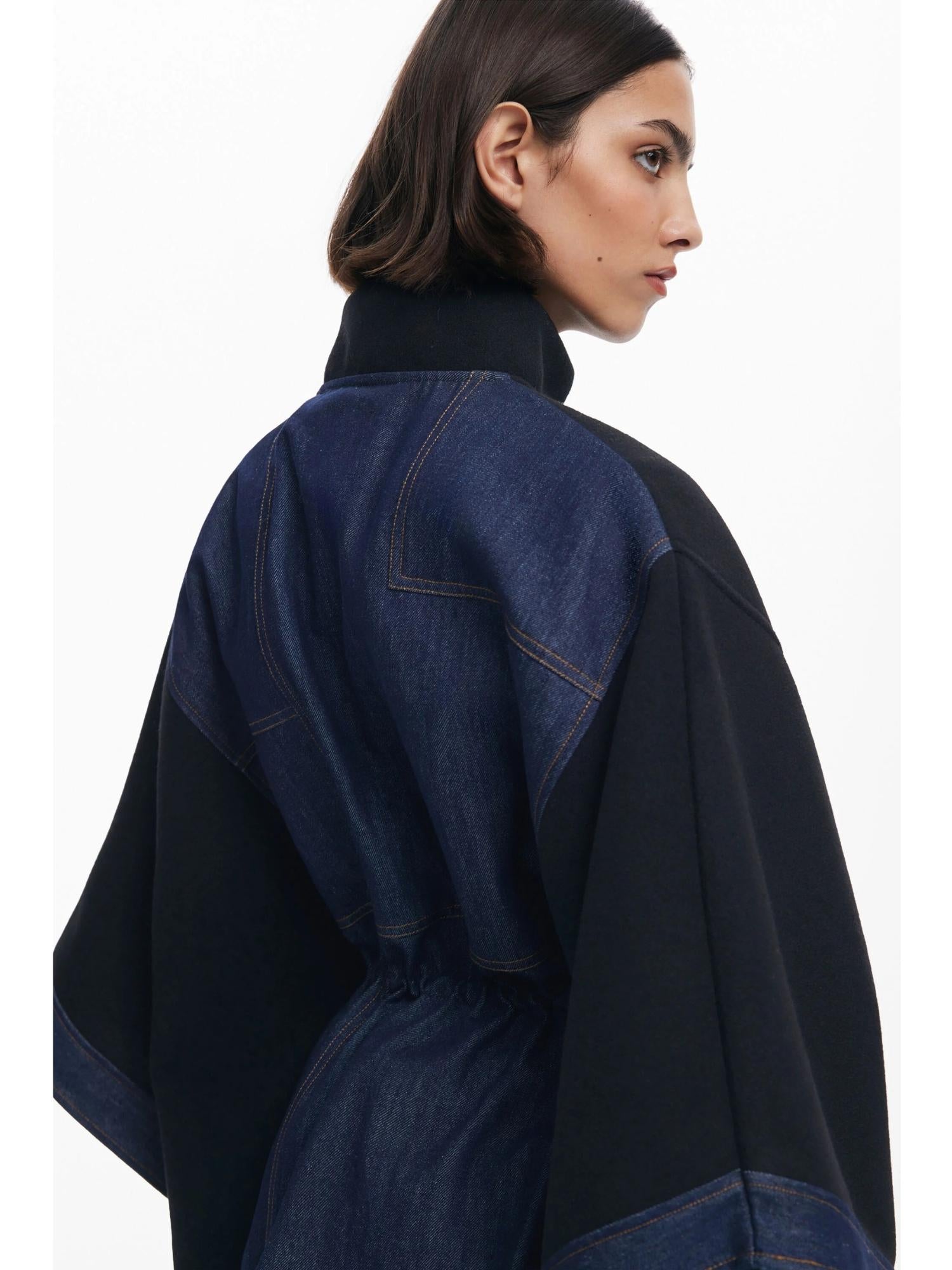 DESIGUAL Desigual Poncho in denim combinato Donna Nero Poncho
