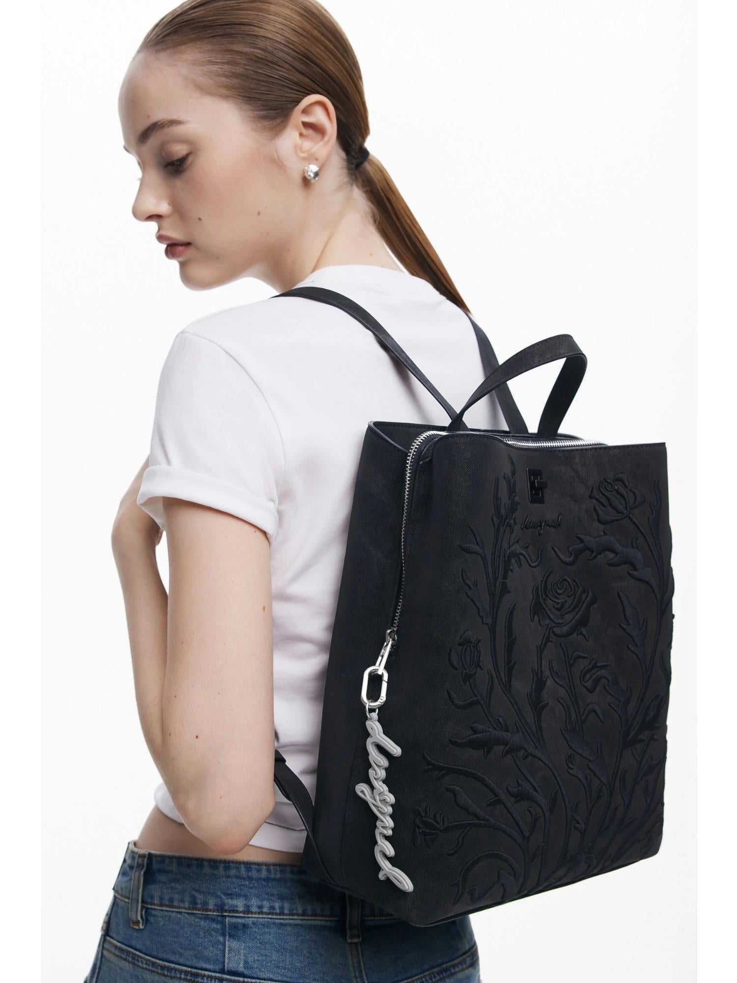 DESIGUAL Desigual Zaino piccolo con fiori effetto 3D Donna Nero Zaino