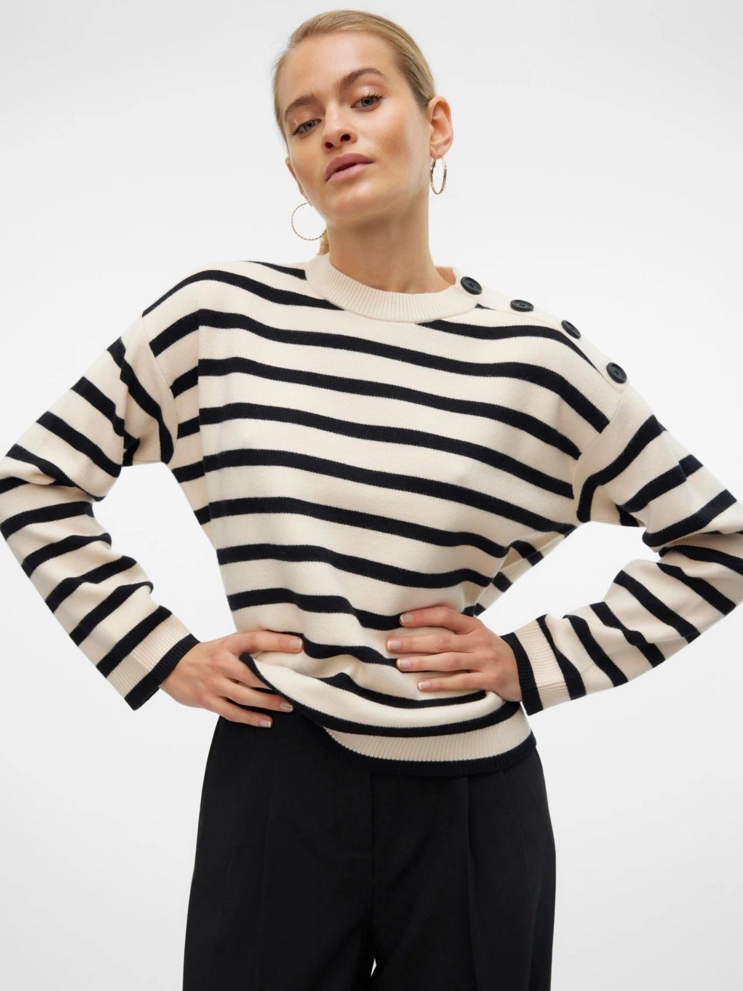 Vero Moda Maglione Donna Saba Bianco Panna E Nero 10310474 Birch BLACK VERO MODA 