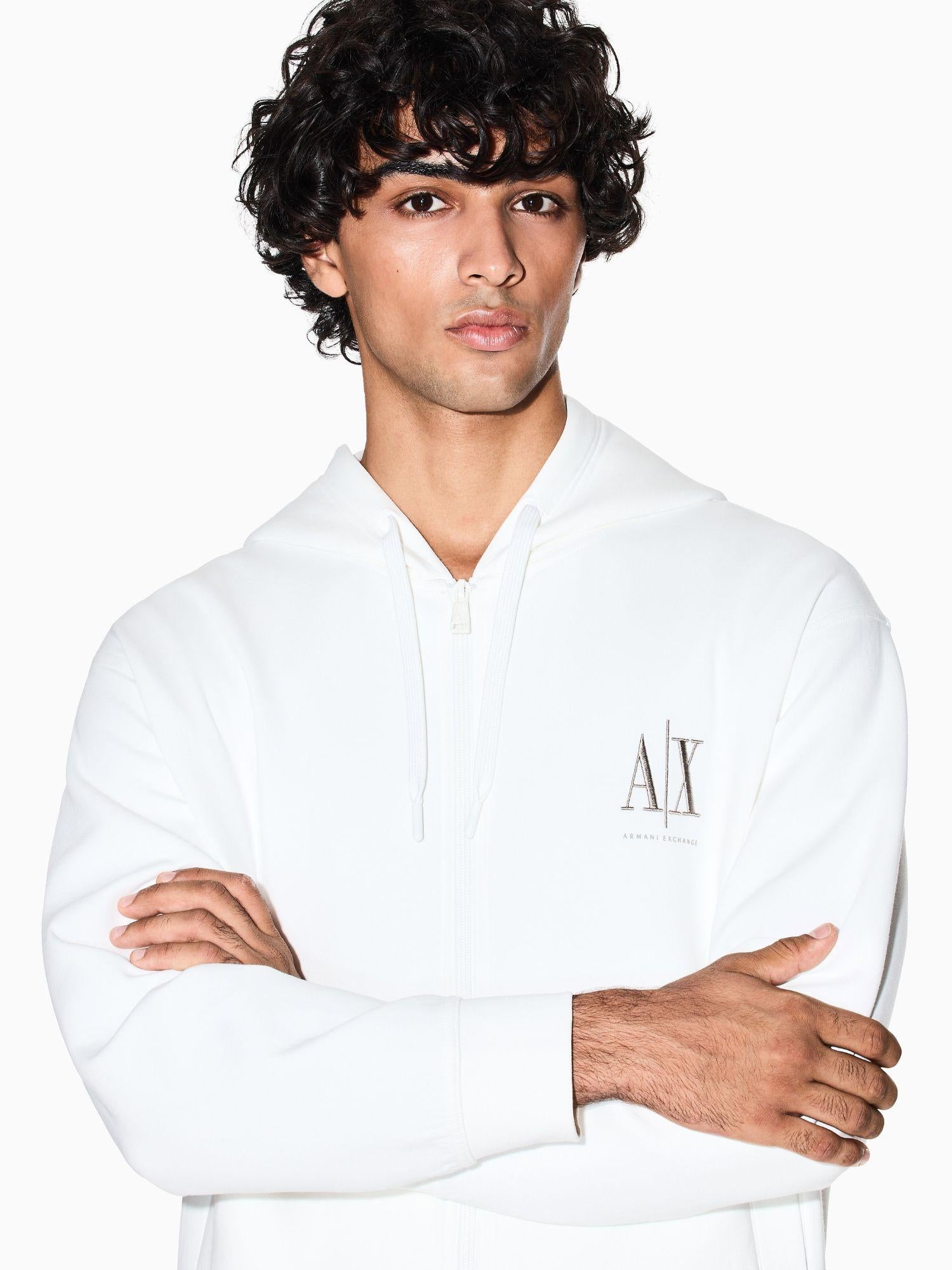 Armani Exchange felpa bianca elegante con cappuccio e zip da uomo con logo ricamato XM000371 AF10818 U0009 ARMANI EXCHANGE 
