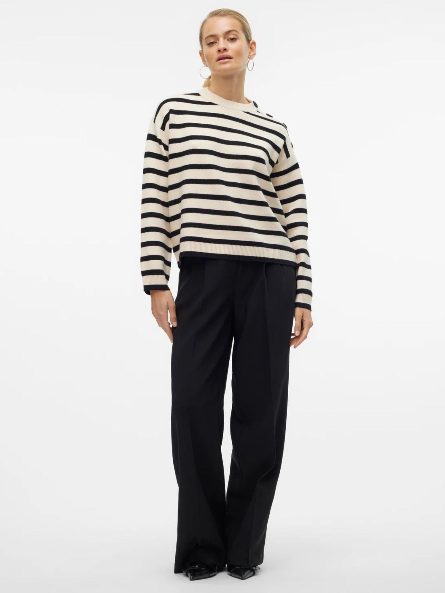 Vero Moda Maglione Donna Saba Bianco Panna E Nero 10310474 Birch BLACK VERO MODA 