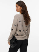 Vero Moda Maglione Donna Doffy Beige E Bianco 10330790 Woodrose W. WHITE HEARTS VERO MODA 