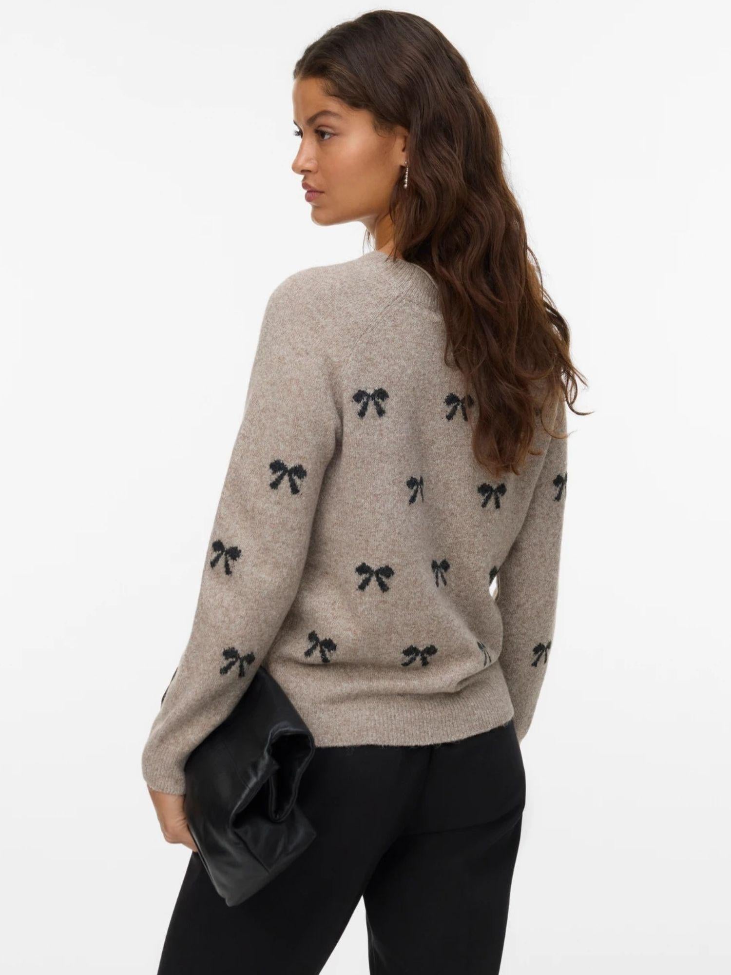 Vero Moda Maglione Donna Doffy Beige E Bianco 10330790 Woodrose W. WHITE HEARTS VERO MODA 