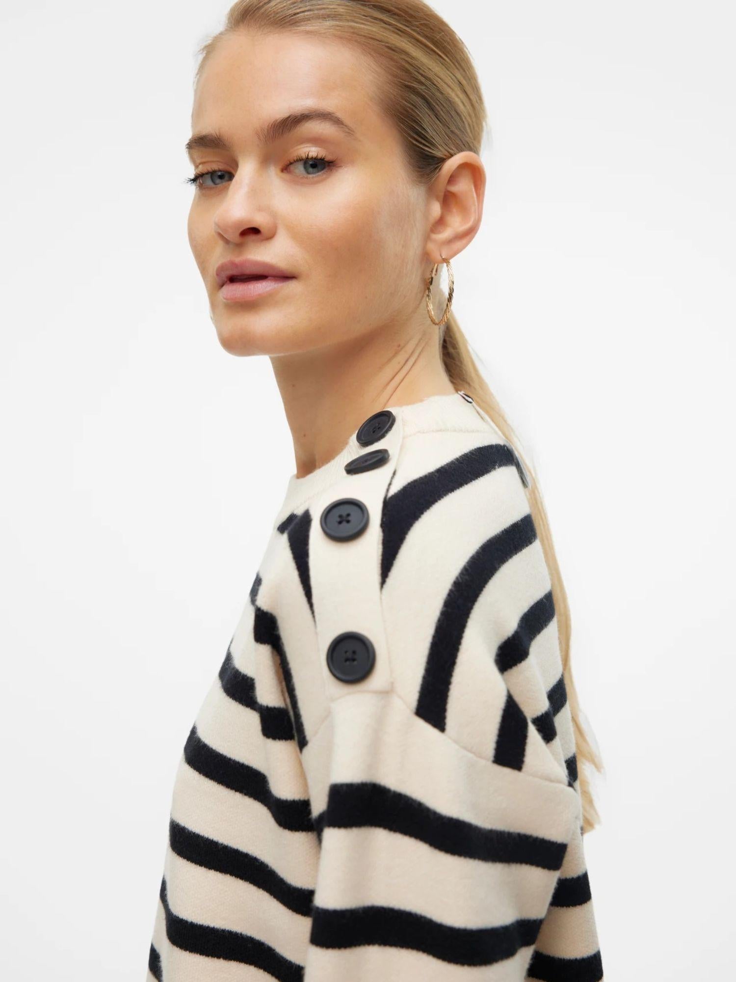 Vero Moda Maglione Donna Saba Bianco Panna E Nero 10310474 Birch BLACK VERO MODA 