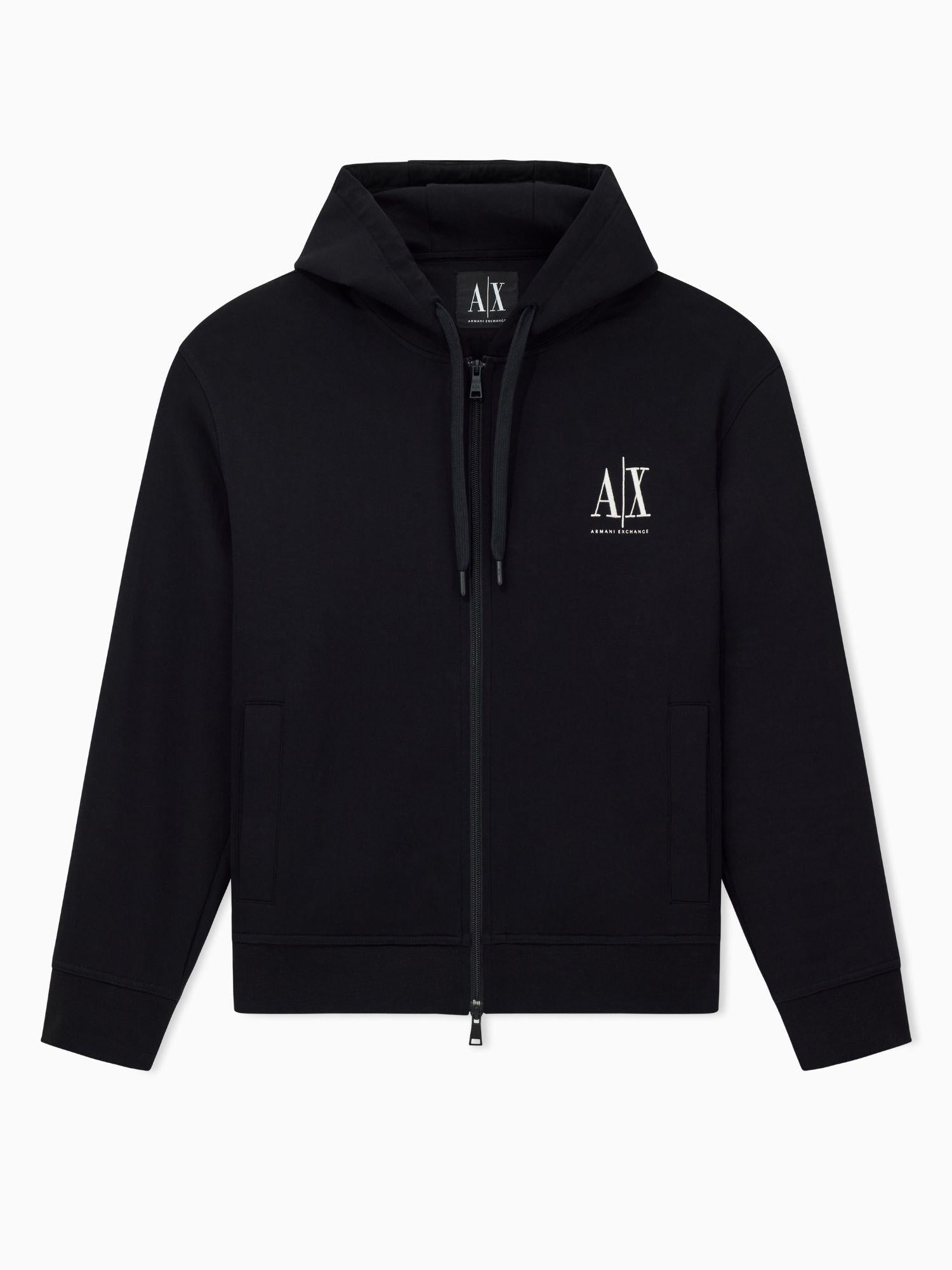 Armani Exchange Felpa con Cappuccio e Zip con Logo Ricamato Uomo Nera XM000371 AF10818 UC001 ARMANI EXCHANGE 
