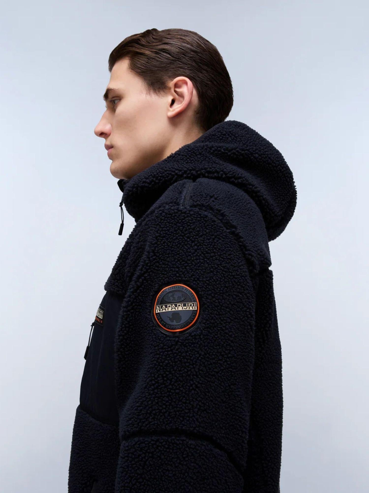 Napapijri Felpa In Pile Nera Con Cappuccio E Zip Yupik Da Uomo NP0A4GNS 041 NAPAPIJRI 