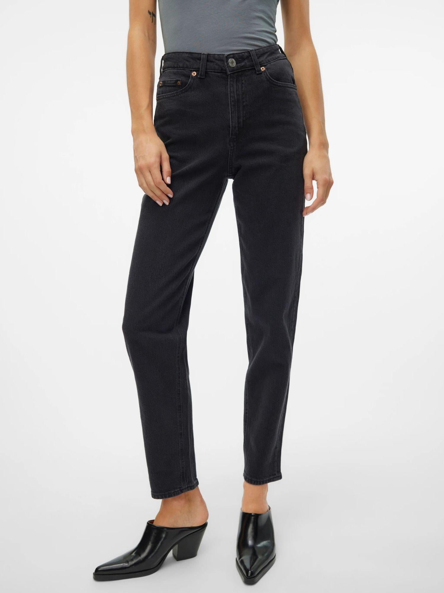 Vero Moda Jeans Donna Tessa A Vita Alta Mom Fit Dark Grey Denim 10302983 Dark Grey Denim VERO MODA 