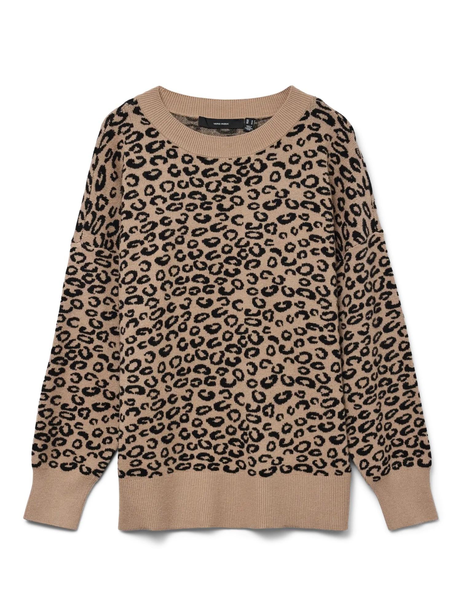 Vero Moda Maglione Lungo Donna Nancy Silver Mink Black Leo 10331450 Silver Mink W. BLACK LEO VERO MODA 