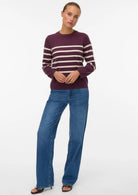 Vero Moda Maglione Donna Saba Bordeaux A Righe Bianche 10309324 Winetasting BIRCH VERO MODA 