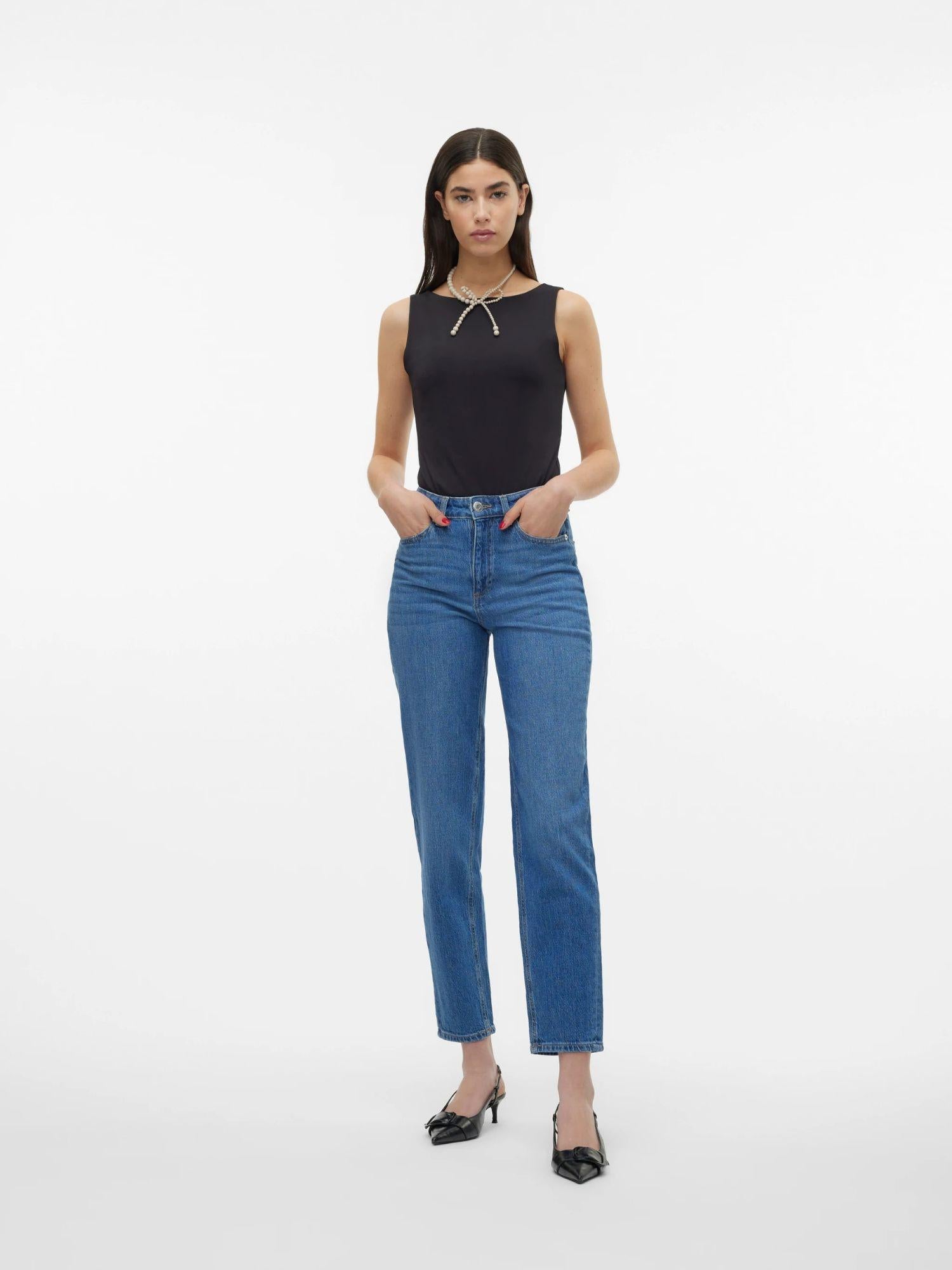 Vero Moda Jeans Donna Tessa A Vita Alta Mom Fit Medium Blue Denim 10297655 Medium Blue Denim VERO MODA 