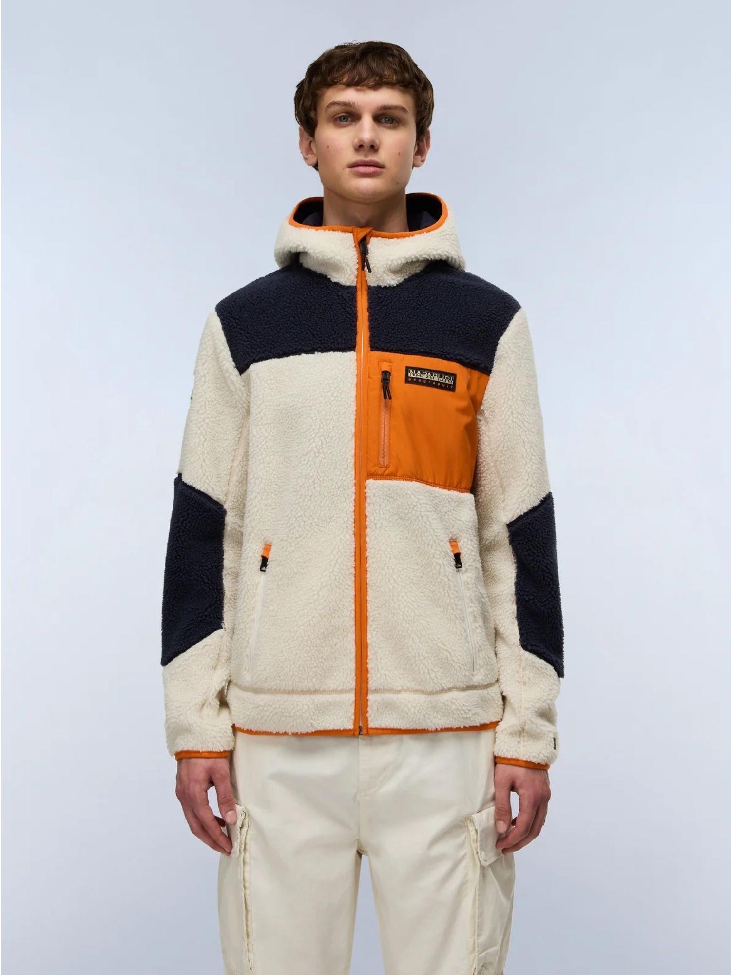 Napapijri Felpa In Pile Multicolour Con Cappuccio E Zip Yupik Da Uomo NP0A4GNS MM9 NAPAPIJRI 