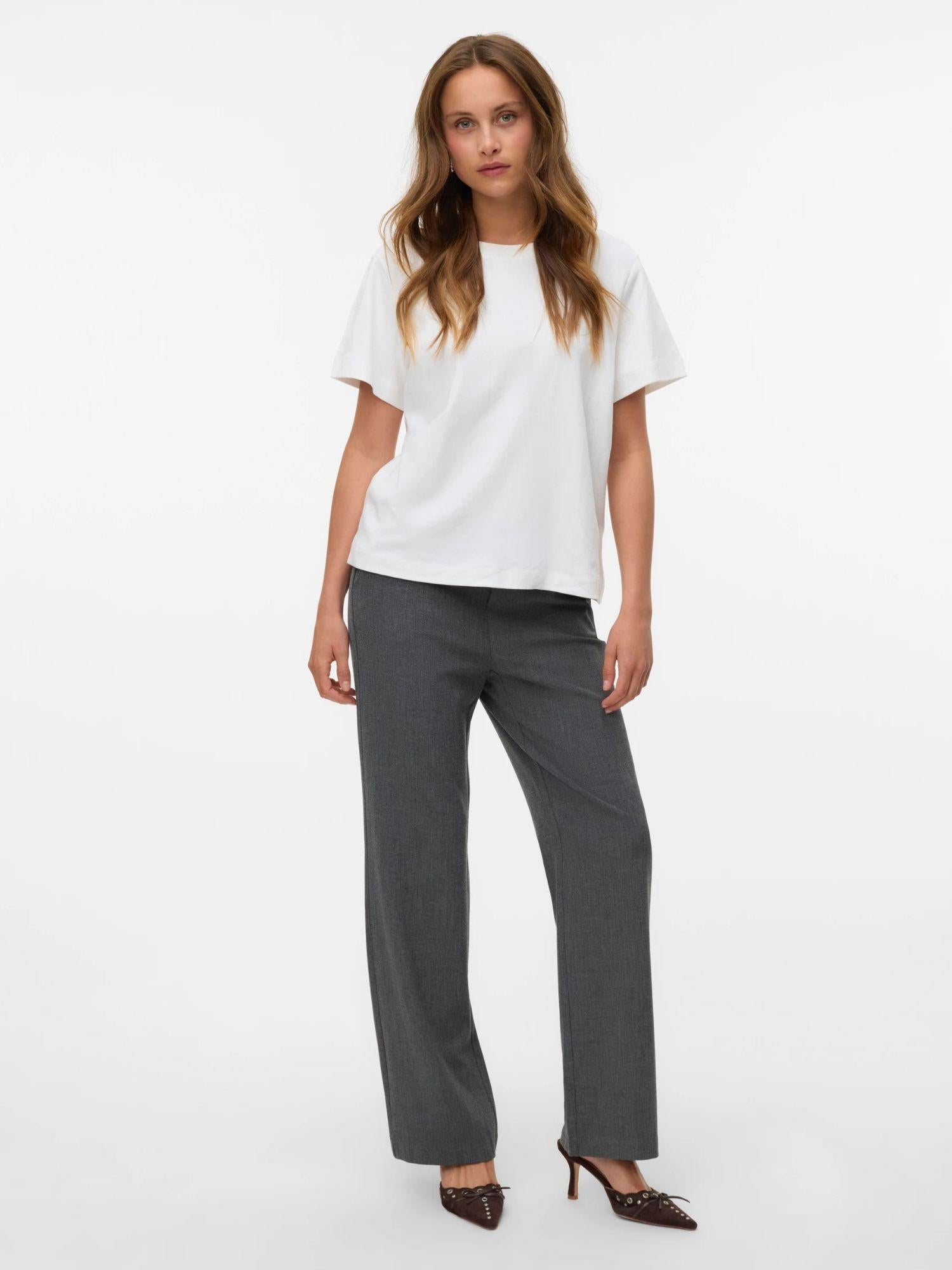 Vero Moda Pantaloni Donna Maya A Vita Media Nero Grey Melange 10331956 Black GREY MELANGE VERO MODA 