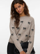 Vero Moda Maglione Donna Doffy Beige E Bianco 10330790 Woodrose W. WHITE HEARTS VERO MODA 