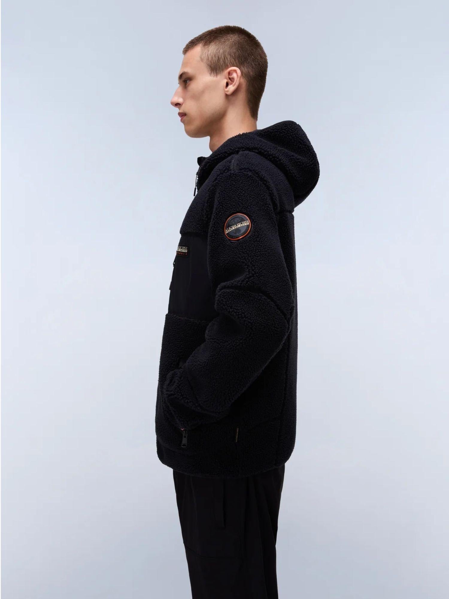 Napapijri Felpa In Pile Nera Con Cappuccio E Zip Yupik Da Uomo NP0A4GNS 041 NAPAPIJRI 