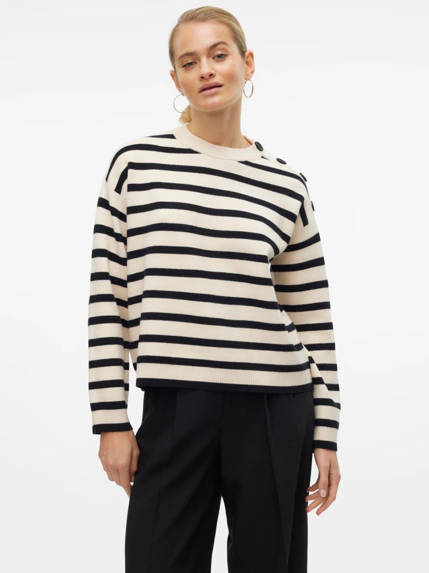 Vero Moda Maglione Donna Saba Bianco Panna E Nero 10310474 Birch BLACK VERO MODA 