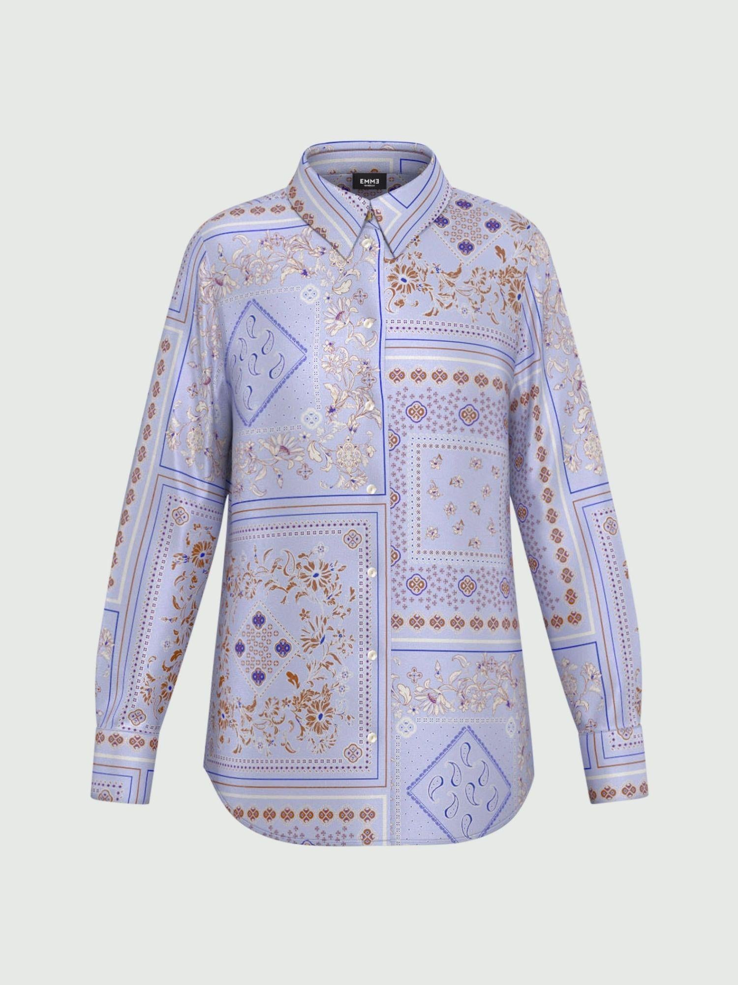 Emme Marella Camicia in twill di viscosa stampata Donna Brunico Azzurro 2525116034200 004 EMME MARELLA 