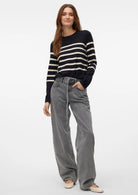 Vero Moda Maglione Donna Saba Nero A Righe Bianche 10309324 Black BIRCH VERO MODA 