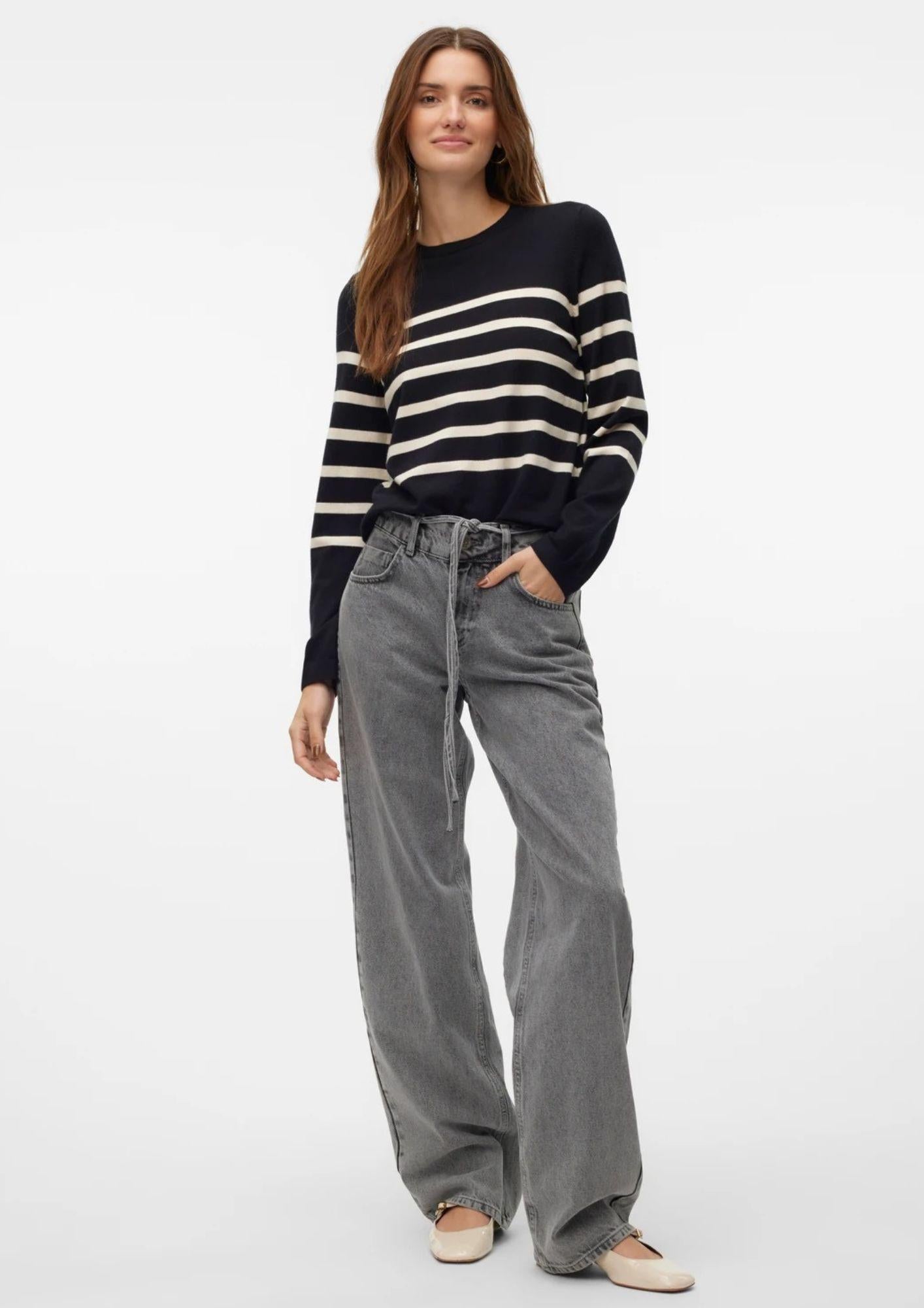 Vero Moda Maglione Donna Saba Nero A Righe Bianche 10309324 Black BIRCH VERO MODA 