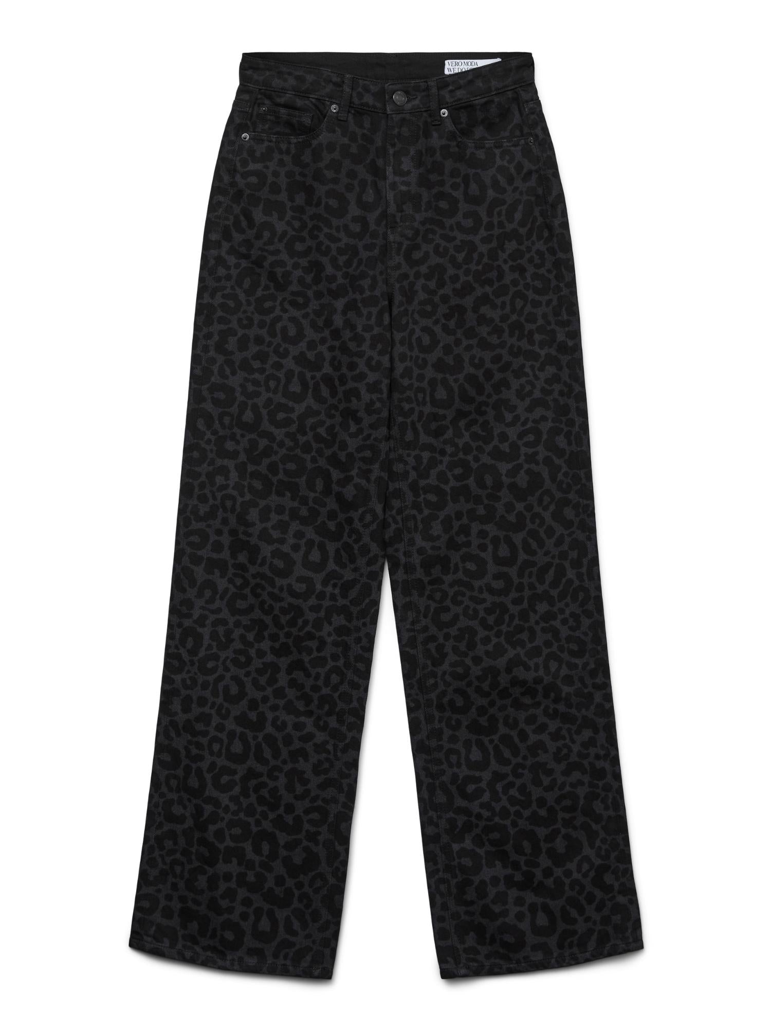 Vero Moda Jeans Donna Tessa A Vita Alta Wide Leg Fit Black Denim Leopard 10336058 Black VERO MODA 
