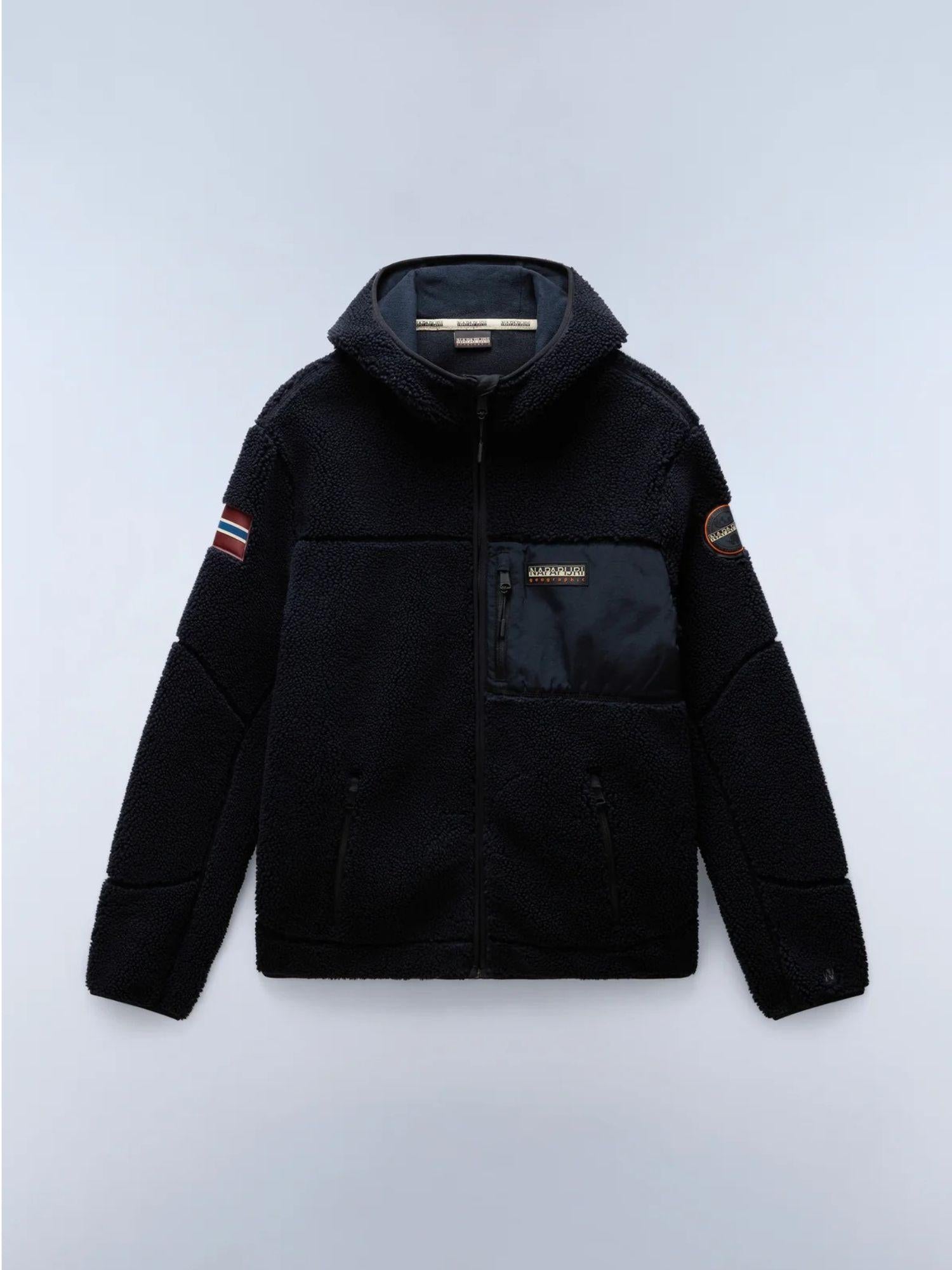 Napapijri Felpa In Pile Nera Con Cappuccio E Zip Yupik Da Uomo NP0A4GNS 041 NAPAPIJRI 