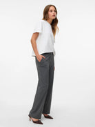 Vero Moda Pantaloni Donna Maya A Vita Media Nero Grey Melange 10331956 Black GREY MELANGE VERO MODA 