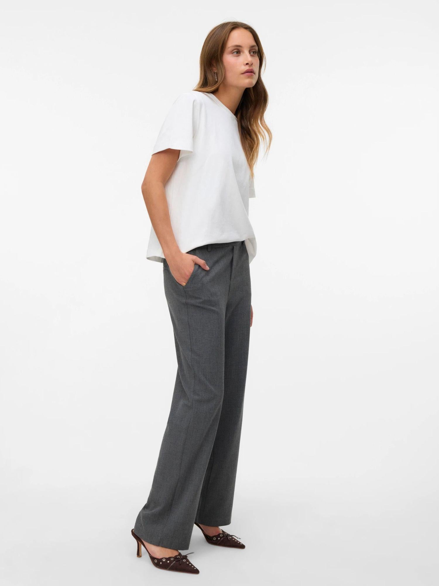 Vero Moda Pantaloni Donna Maya A Vita Media Nero Grey Melange 10331956 Black GREY MELANGE VERO MODA 