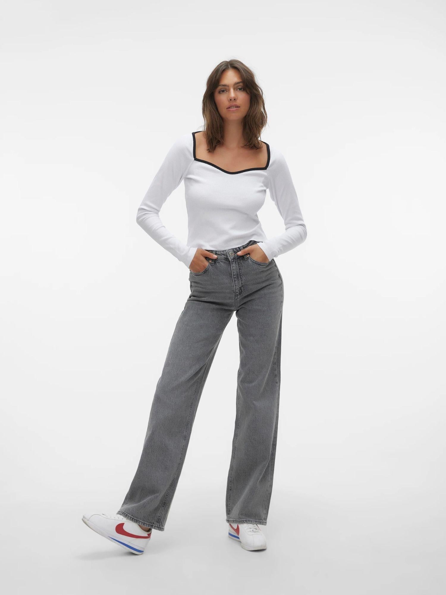 Vero Moda Jeans Donna Tessa A Vita Alta Wide Fit Medium Grey Denim 10287304 Medium Grey Denim VERO MODA 