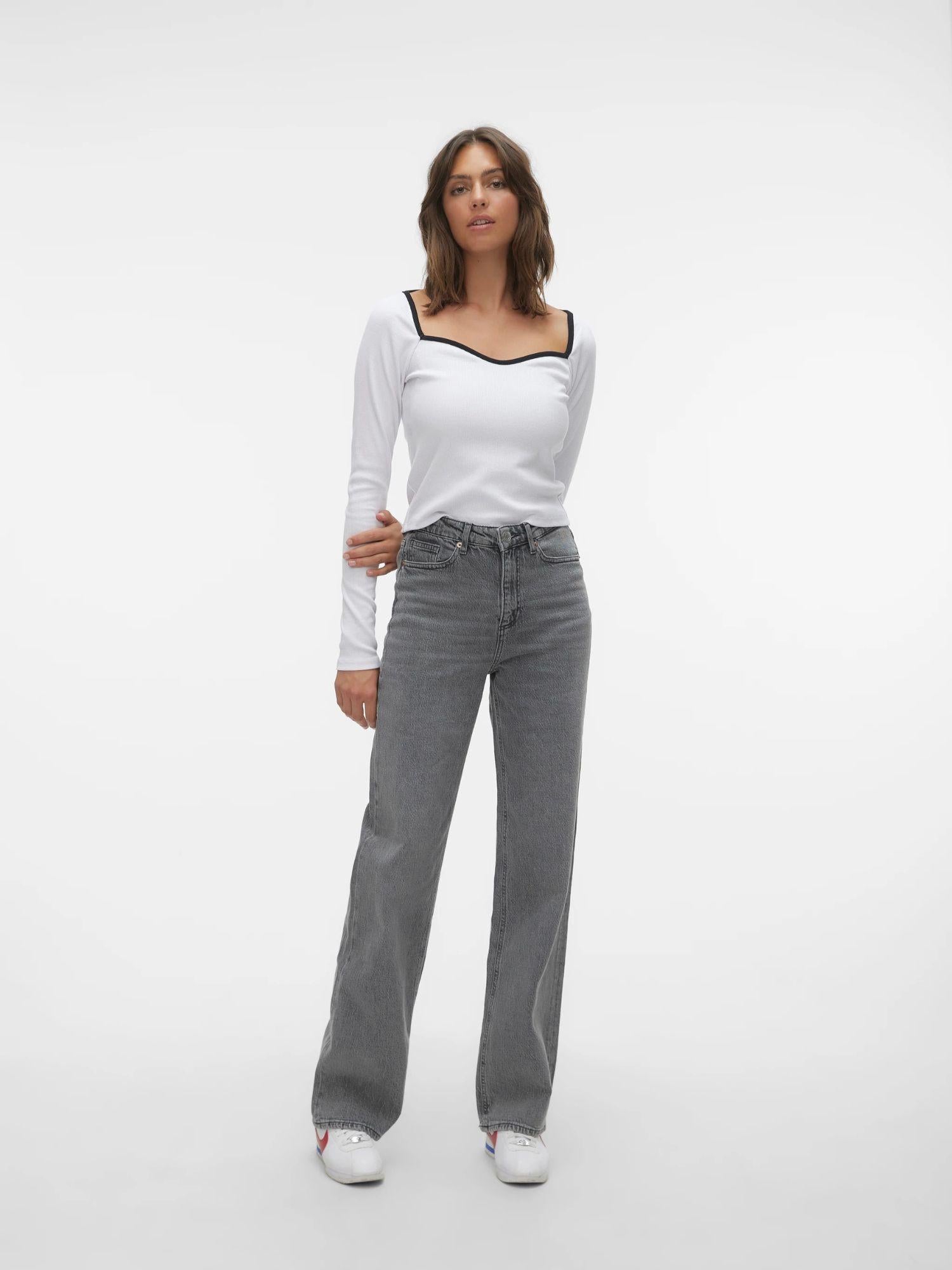 Vero Moda Jeans Donna Tessa A Vita Alta Wide Fit Medium Grey Denim 10287304 Medium Grey Denim VERO MODA 