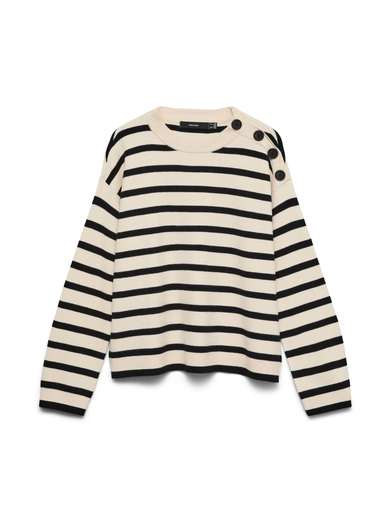 Vero Moda Maglione Donna Saba Bianco Panna E Nero 10310474 Birch BLACK VERO MODA 