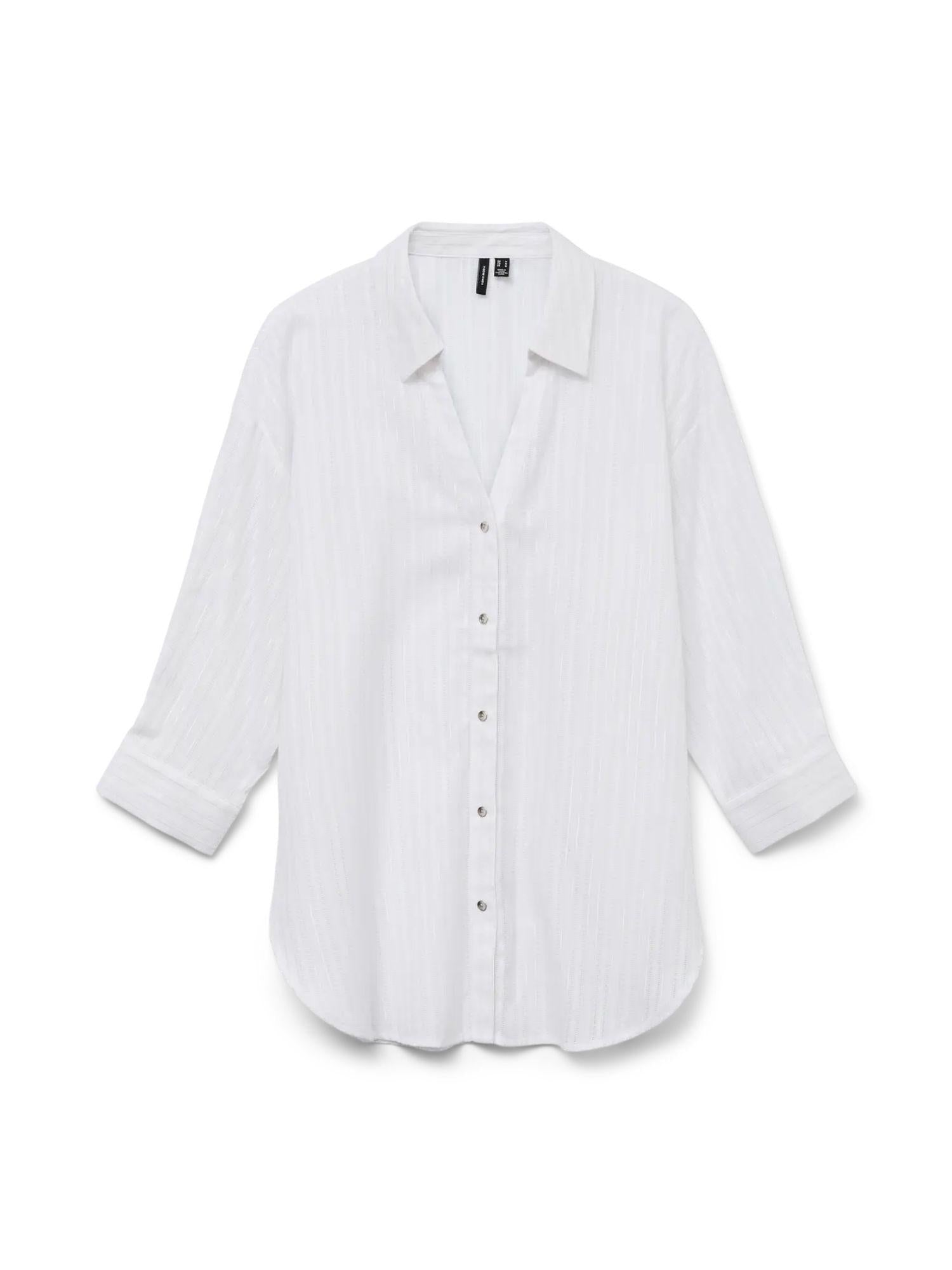 Vero Moda Camicia Donna Olla Maniche 3/4 Bright White Con Filo Lurex Argento 10329382 Bright White VERO MODA 