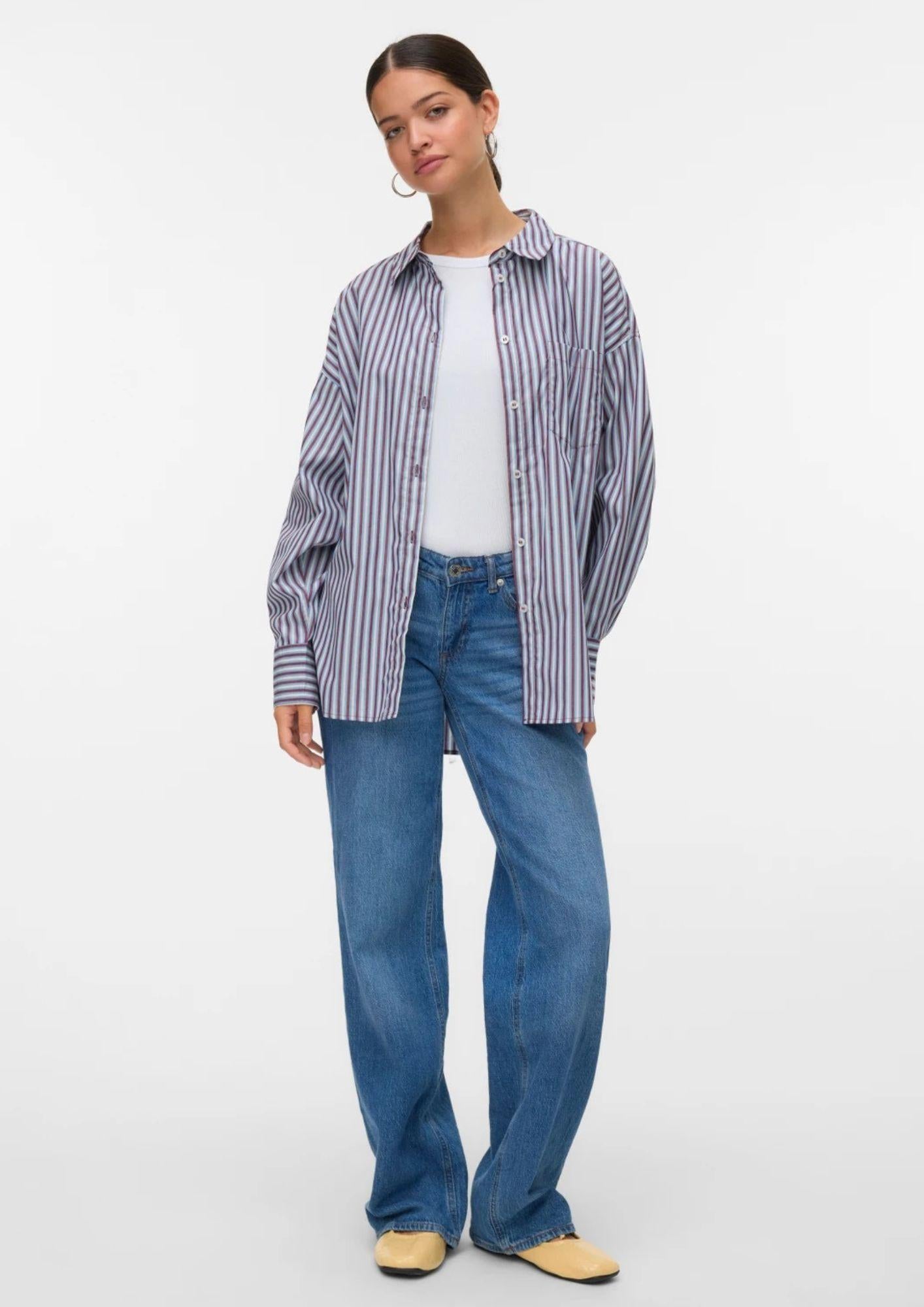 Aware Camicia Donna Parina Azzurra A Righe Bordeaux E Bianche 10326180 Allure ZINFANDEL/BIRCH VERO MODA 