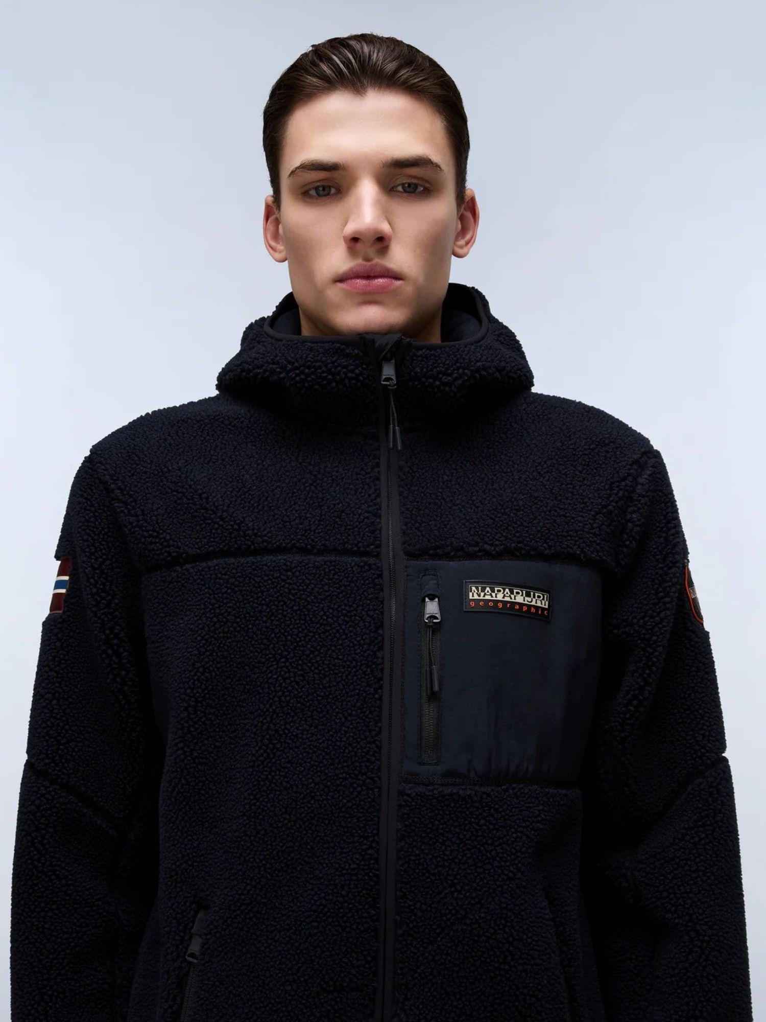 Napapijri Felpa In Pile Nera Con Cappuccio E Zip Yupik Da Uomo NP0A4GNS 041 NAPAPIJRI 