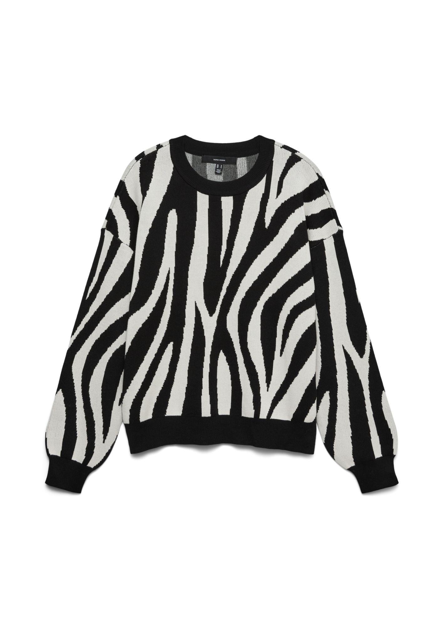 Vero Moda Maglione Donna Siljeanimal Nero Animalier 10330808 Birch W. BLACK VERO MODA 