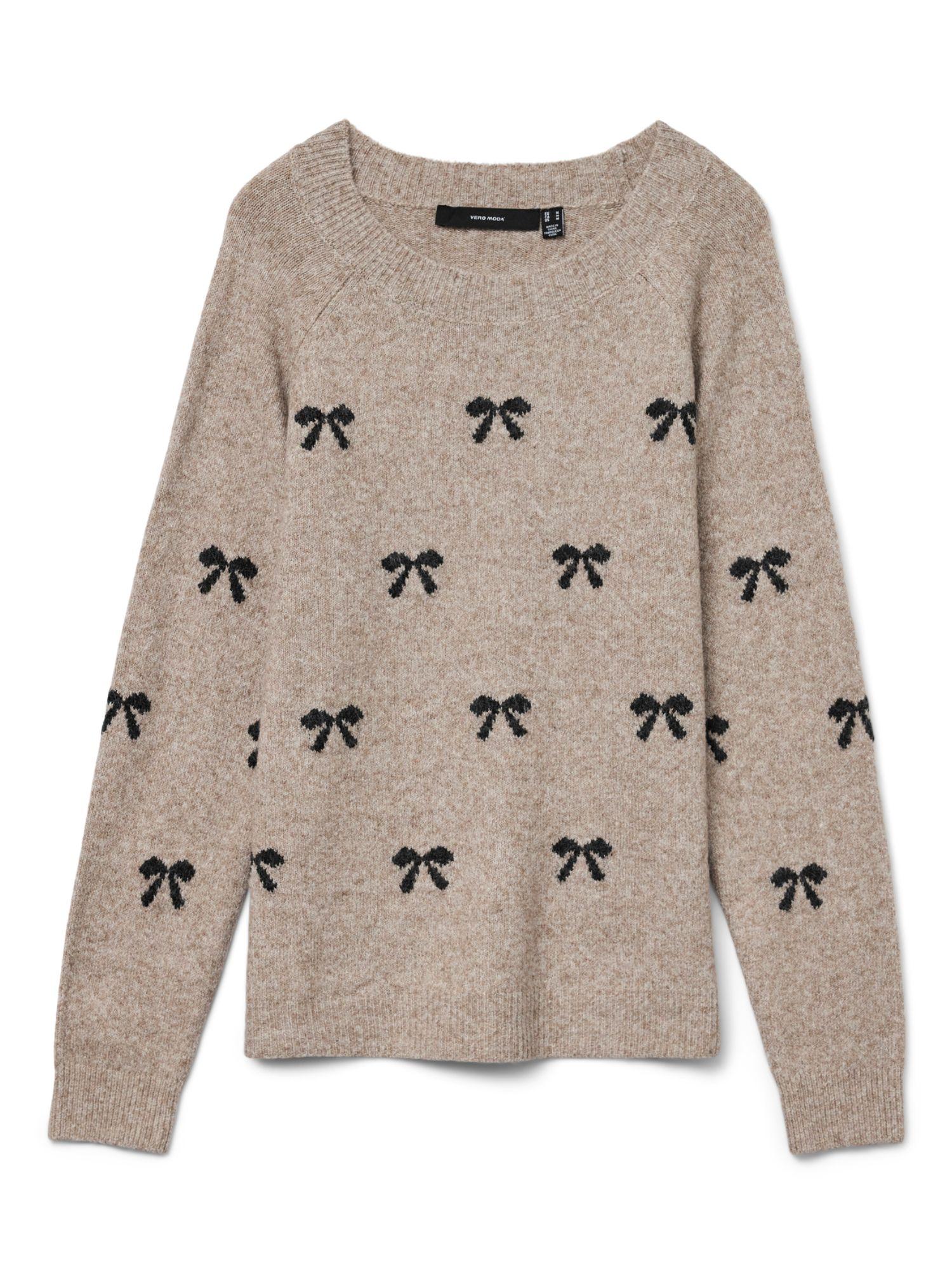 Vero Moda Maglione Donna Doffy Beige E Bianco 10330790 Woodrose W. WHITE HEARTS VERO MODA 