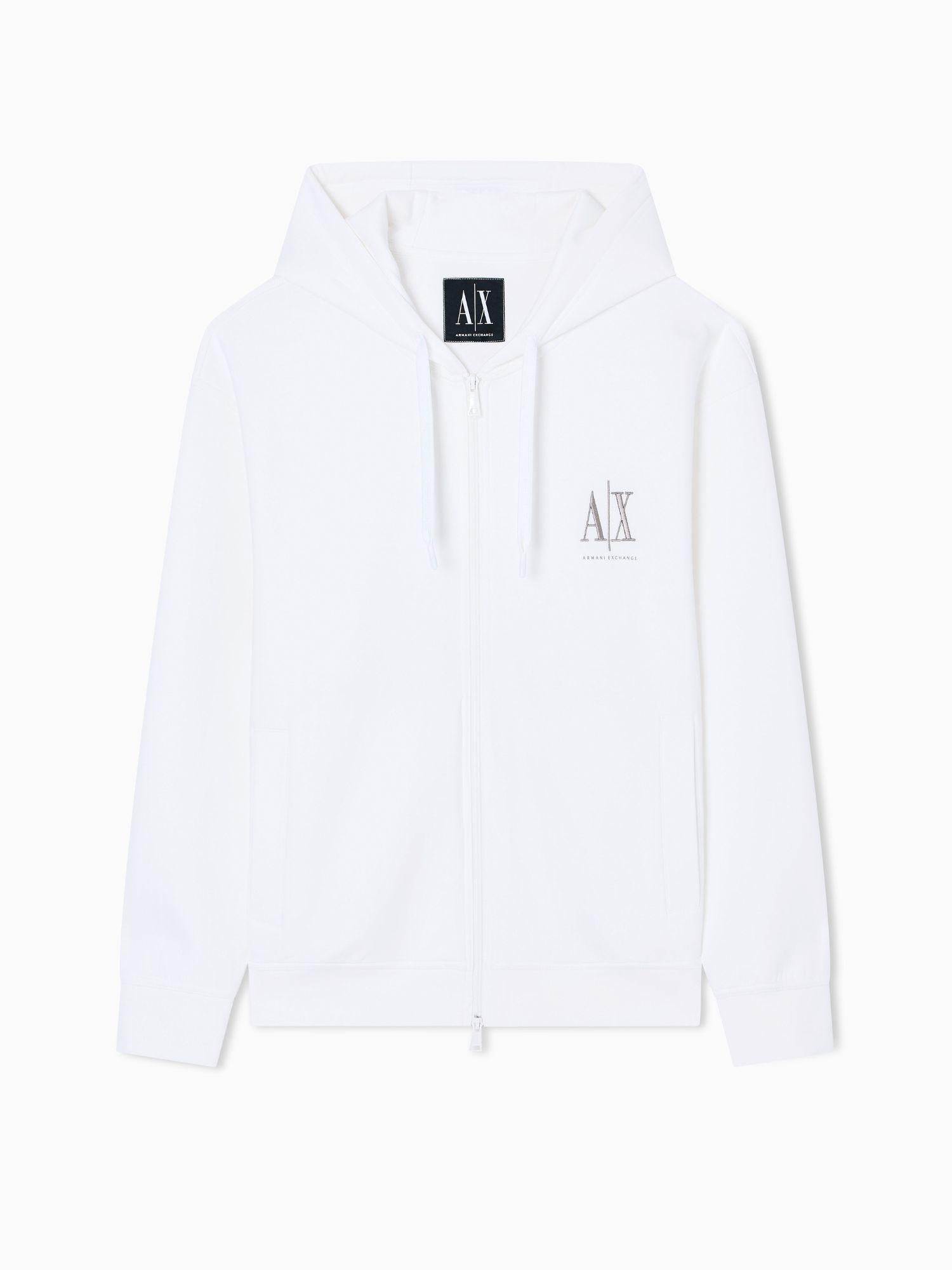 Armani Exchange felpa bianca elegante con cappuccio e zip da uomo con logo ricamato XM000371 AF10818 U0009 ARMANI EXCHANGE 