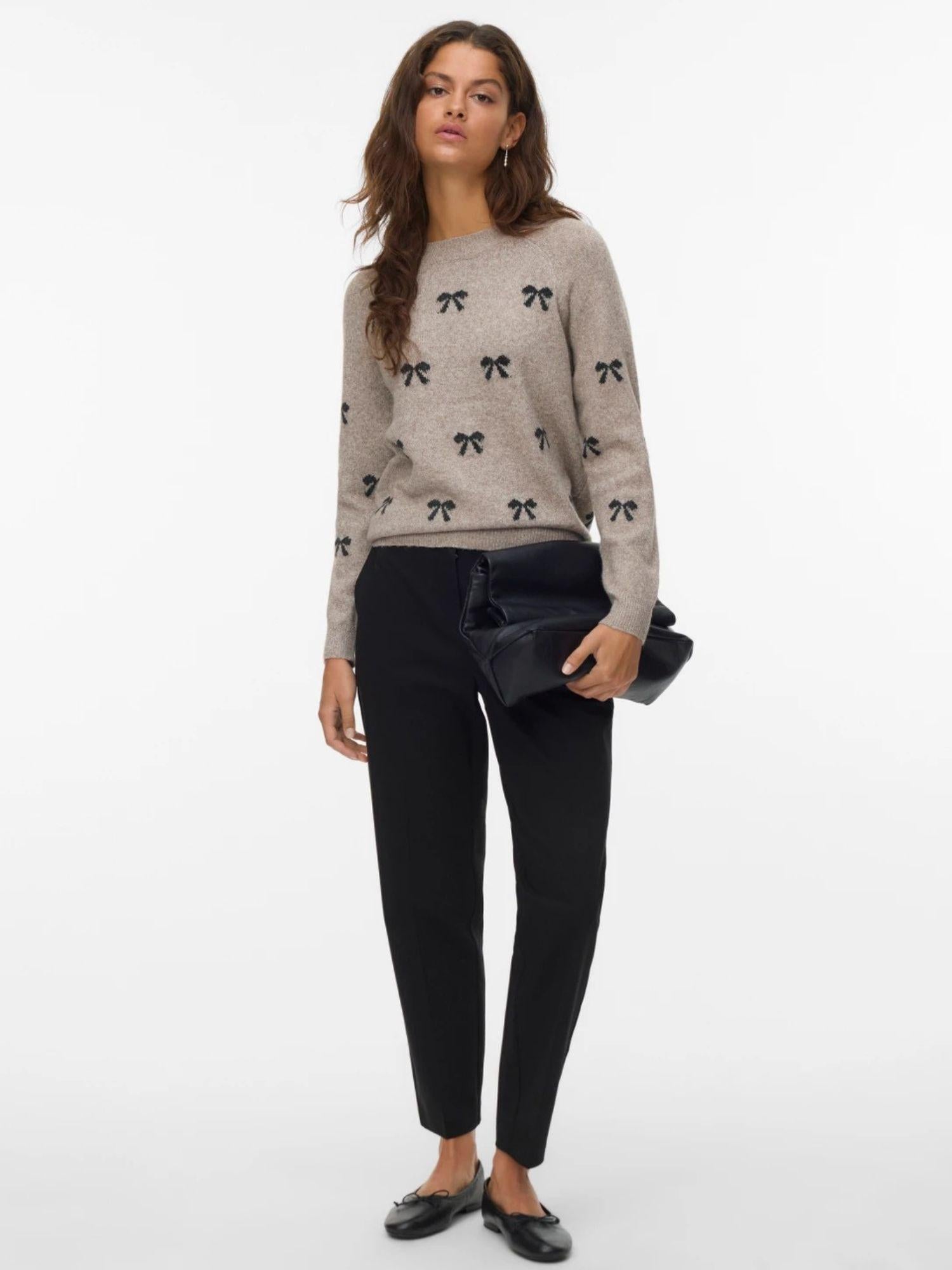 Vero Moda Maglione Donna Doffy Beige E Bianco 10330790 Woodrose W. WHITE HEARTS VERO MODA 