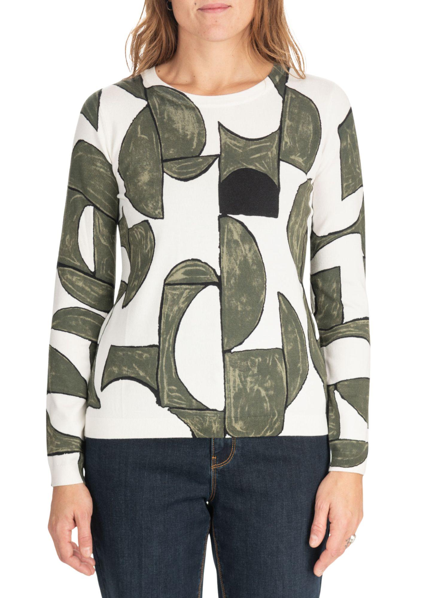 Diana Gallesi Maglia Donna Fondo Bianco Fantasie Geometriche in Verde M184J004914N S2 DIANA GALLESI 