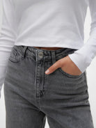 Vero Moda Jeans Donna Tessa A Vita Alta Wide Fit Medium Grey Denim 10287304 Medium Grey Denim VERO MODA 