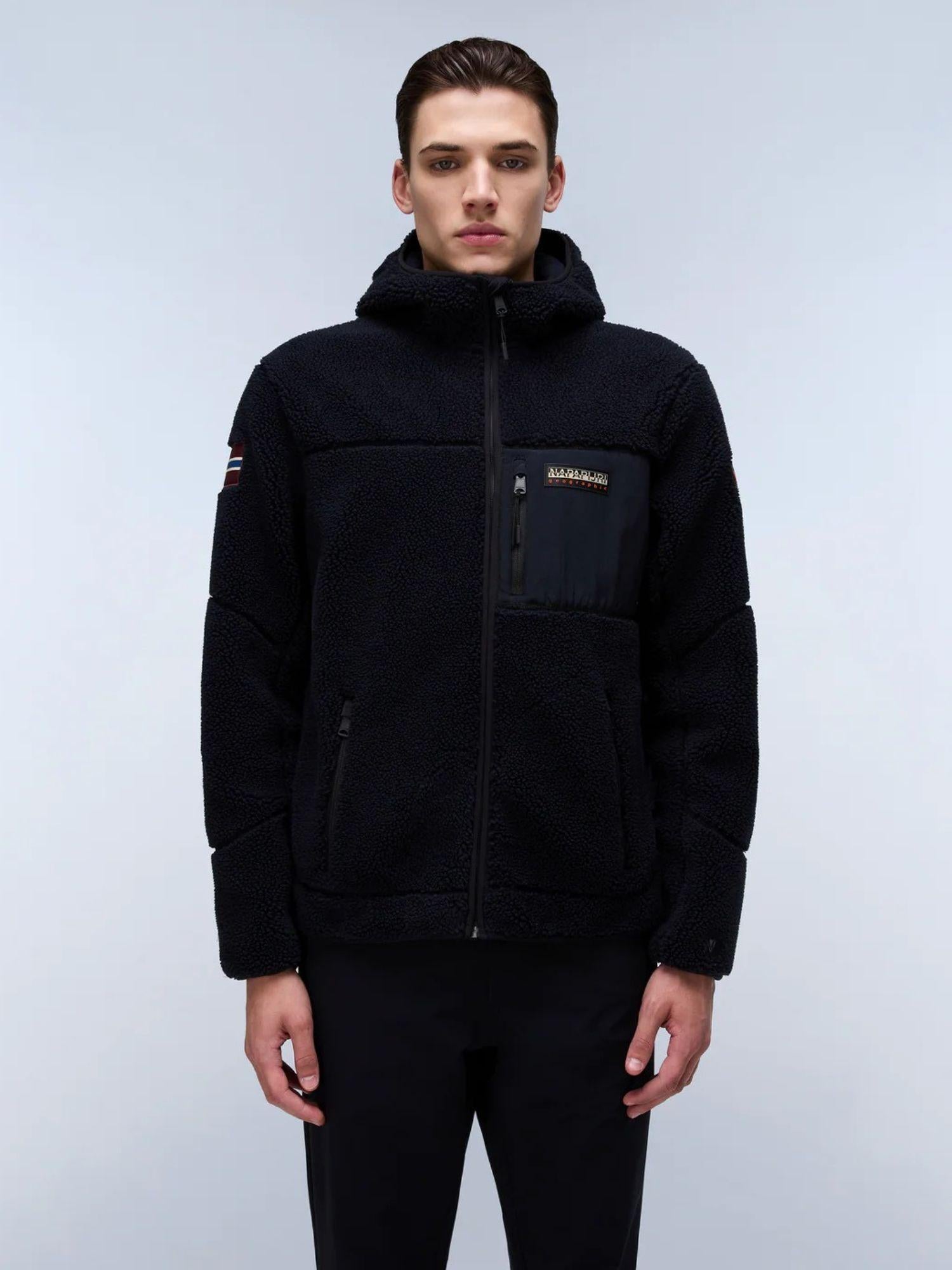 Napapijri Felpa In Pile Nera Con Cappuccio E Zip Yupik Da Uomo NP0A4GNS 041 NAPAPIJRI 