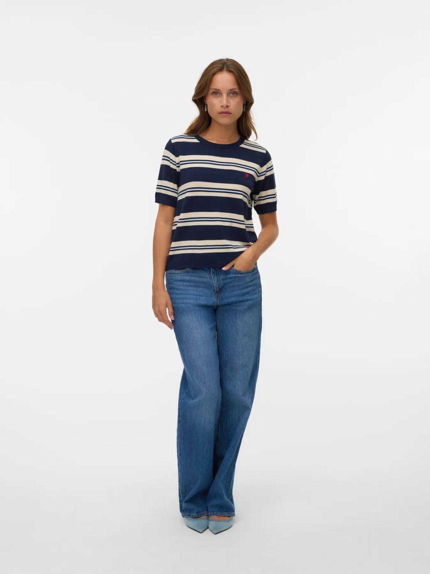 Vero Moda Maglione Donna Carmelia In Maglia Navy Blazer W. Ice Water And Birch 10330825 Navy Blazer VERO MODA 