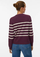 Vero Moda Maglione Donna Saba Bordeaux A Righe Bianche 10309324 Winetasting BIRCH VERO MODA 