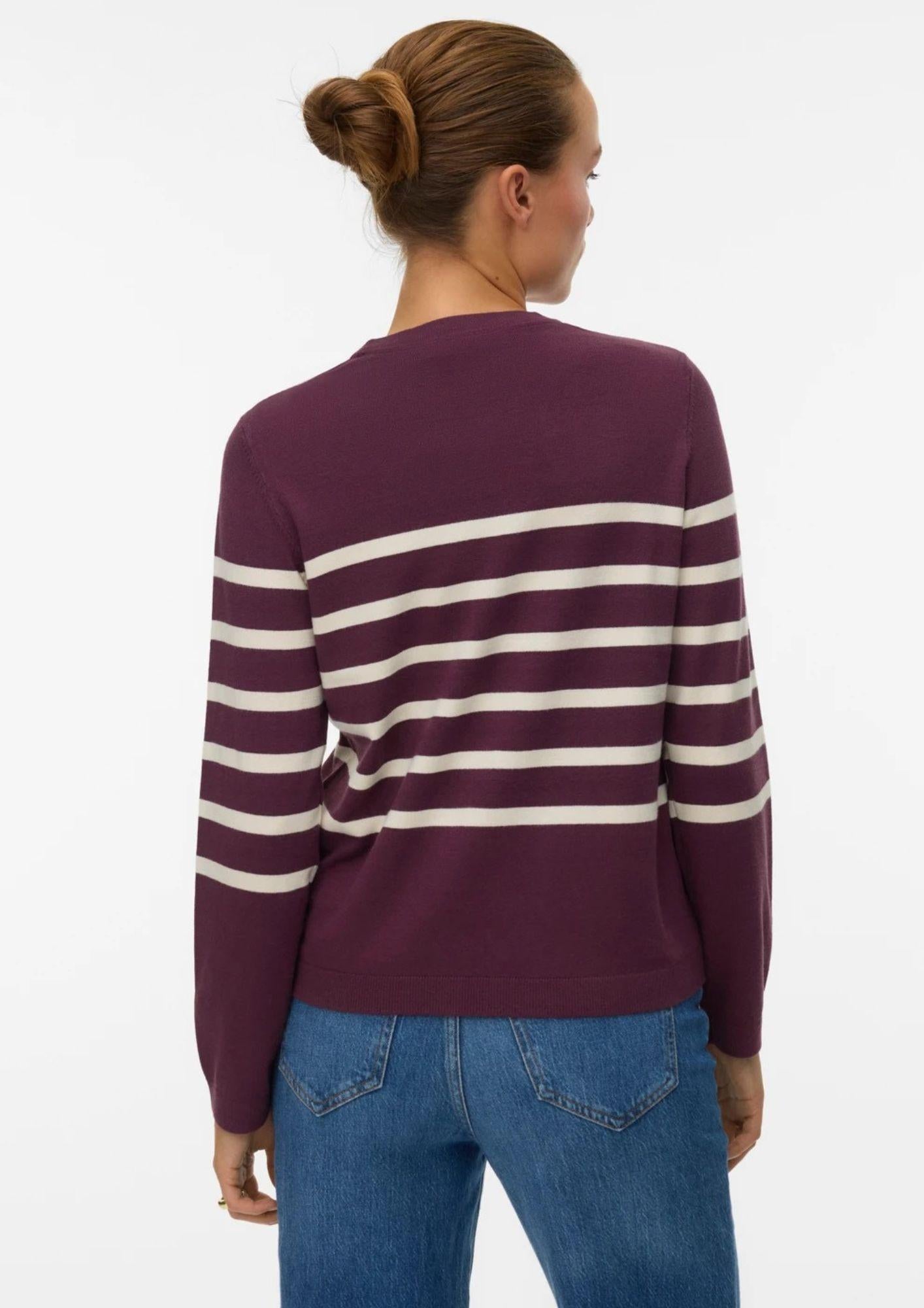 Vero Moda Maglione Donna Saba Bordeaux A Righe Bianche 10309324 Winetasting BIRCH VERO MODA 